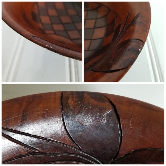 Hand Carved Wood Bowl Pineapple Engraved Fruit Bowl Cottage Country Farmhouse - Picture 15 of 16